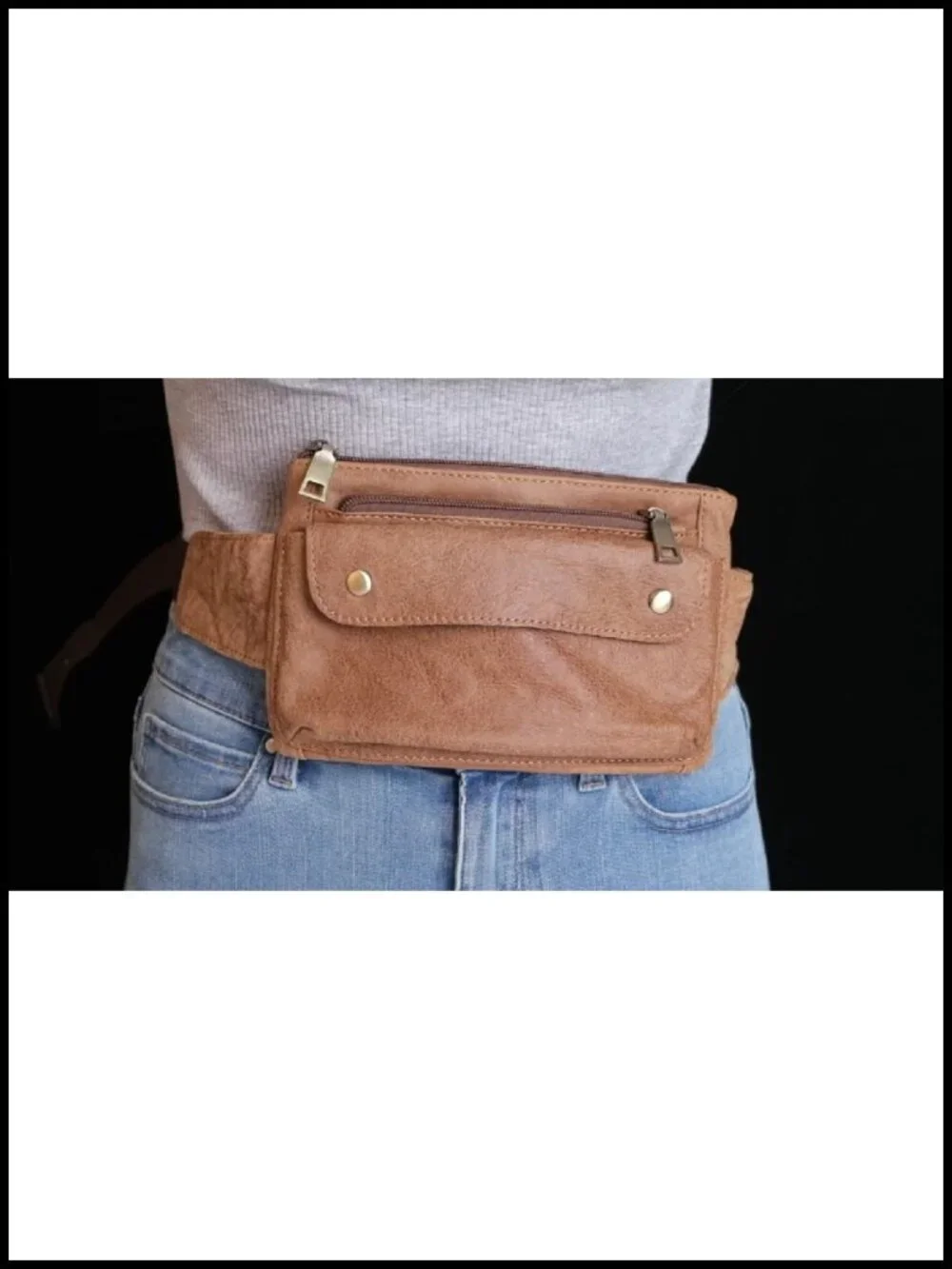 Genuine Leather Waist Pack Messenger Bag Fanny Pack for Travel Running Hiking